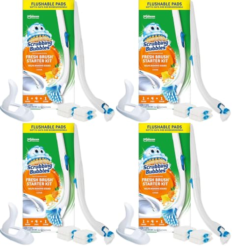 Scrubbing Bubbles Toilet Bowl Brush & Holder Starter Kit with 4 Refill Pads, Citrus Scent
