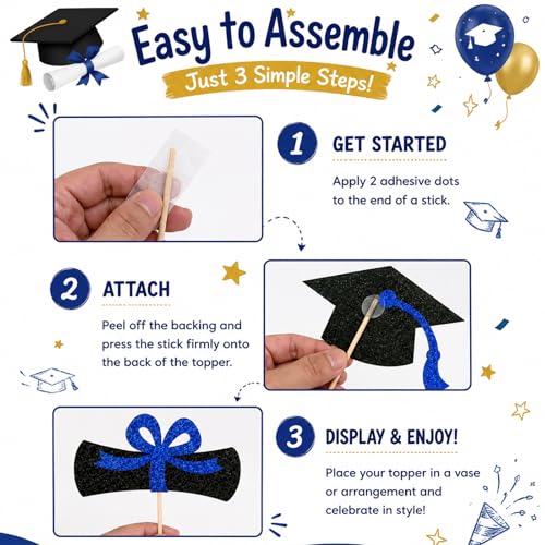 2026 Graduation Table Decorations - 16Pcs Blue Glitter Centerpieces