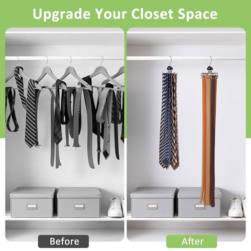 2 Pack Tie and Belt Organizer with 360° Rotating Hooks - Space Saving Storage Solution