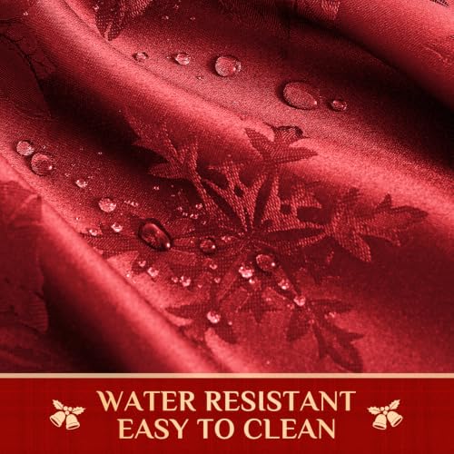 Christmas Jacquard Oval Tablecloth Red Flower Pattern 60x84 Inches - Festive Holiday Decor