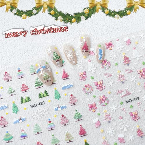 Christmas Nail Art Stickers 6 Sheets 3D Self Adhesive Winter Holiday Decals