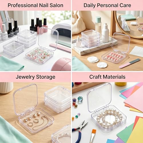 10 Clear Press-On Nail Storage Boxes with Adhesive Strips