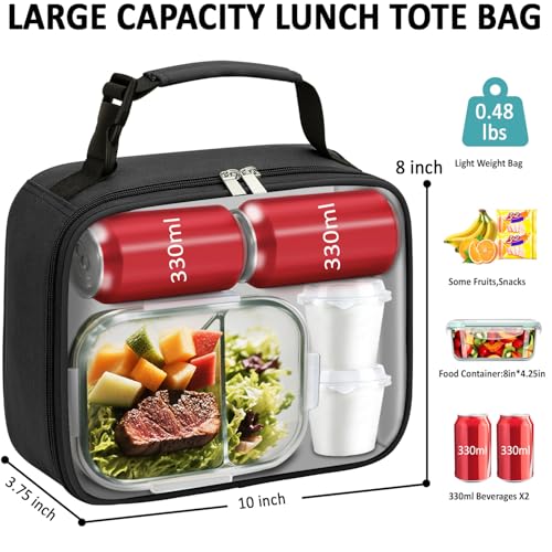 Tenot Insulated Lunch Bag for Kids - Medium, Black Thermal Tote