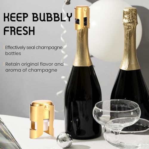 Gold Champagne Stoppers - Stainless Steel Sparkling Wine Sealer, 2 Pack