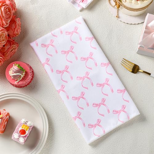 Macarrie 4-Piece Pink Bow Kitchen Towels Set - Soft & Absorbent