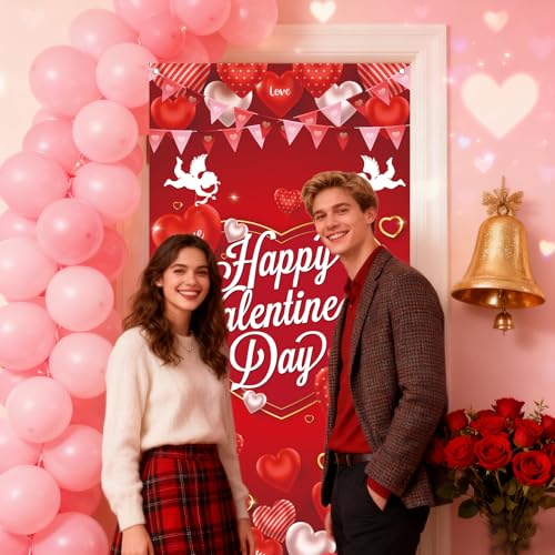 Valentine's Day Door Cover Banner - Cupid Hearts 5.9x2.6 ft