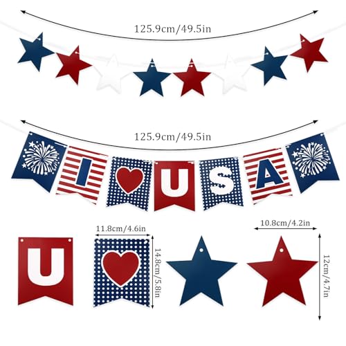 Casoty 4th of July Patriotic Banner Set - USA Flag & Star Garland