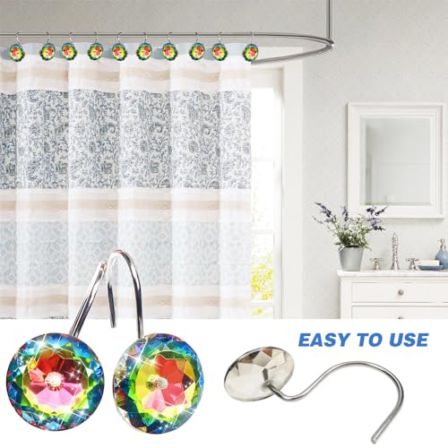 TOAOB 12-Piece Sparkling Rhinestone Shower Curtain Hooks - Rust-Proof