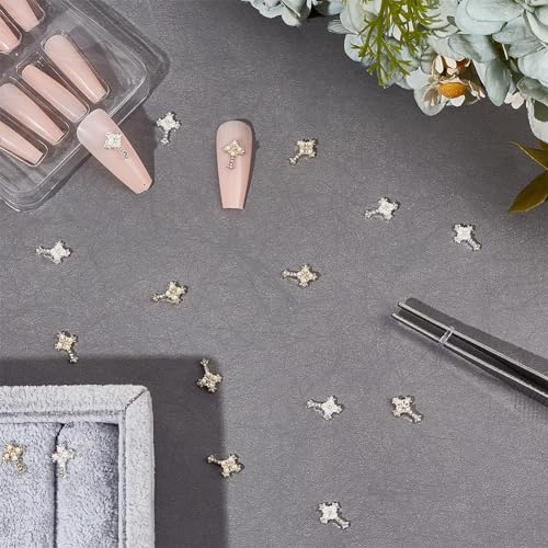 CRASPIRE 40Pcs Cross Nail Charms 3D Y2K Rhinestone Metal Alloy Studs