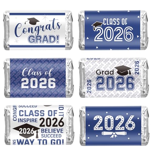 90 Pcs Graduation 2026 Sticker Labels for Candy Bars - Blue & White