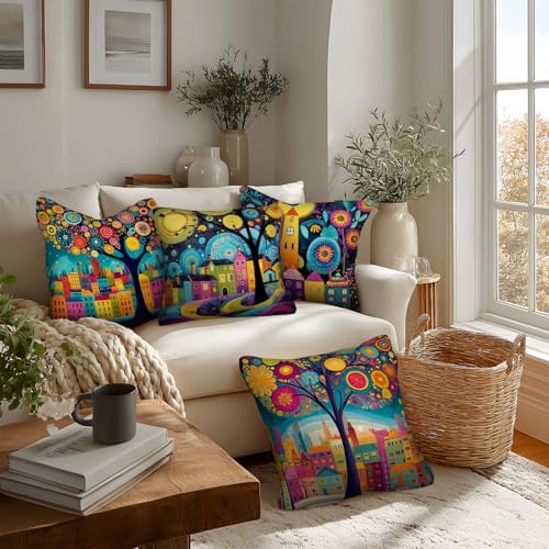 Colorful Boho Pillow Covers 18x18 - Set of 4 Decorative Cushions