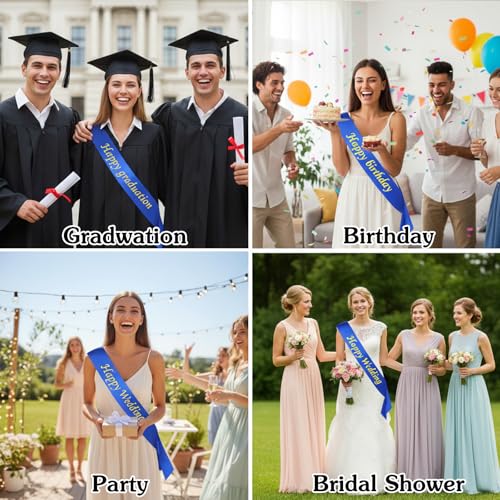 6 Pcs Blank Satin Sashes Blue DIY Custom Plain Ribbons for Parties