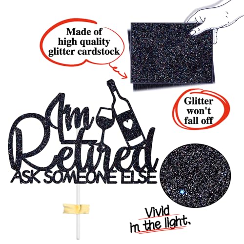 Tivurcia Black Glitter Retirement Cake Topper for Farewell Party