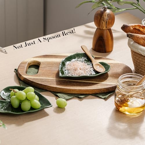Leaf-Shaped Ceramic Spoon Rest for Kitchen Counter - 5.8"