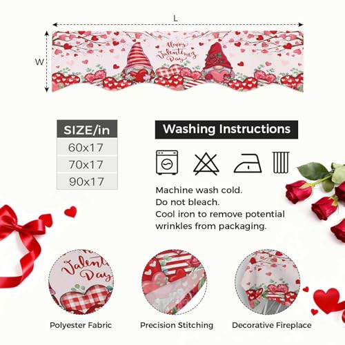 Valentine's Day Gnome Mantel Scarf 70x17in Fireplace Decor Runner