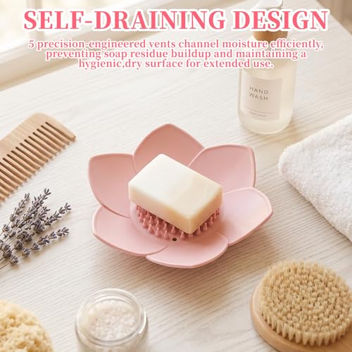 Pink Silicone Self-Draining Soap Dish - Lotus Shower Tray