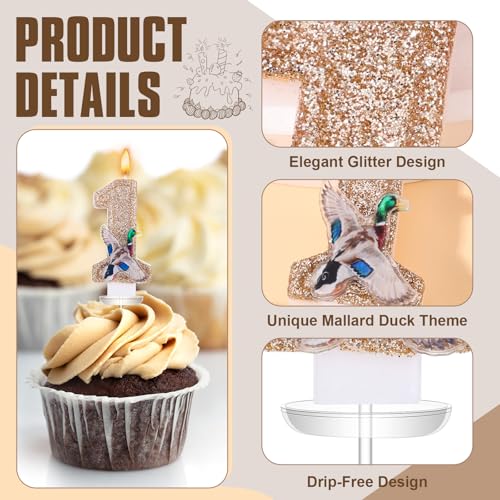 Mallard Duck Birthday Candle Number 1 Cake Topper - Gold Glitter