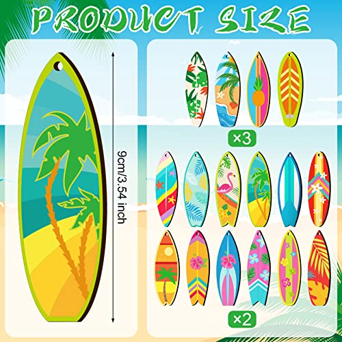 Christmas Wooden Hanging Ornaments Set - Beach & Surfboard Design, 36 Pieces with Twine - Holiday Decor