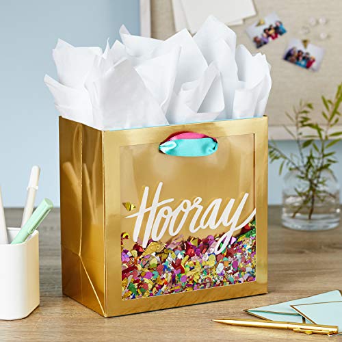 Hallmark Signature Medium Square Gift Bag, Hooray Confetti with Tissue Paper