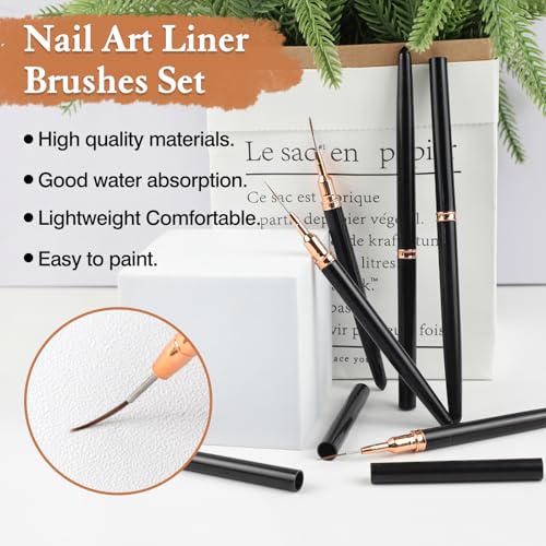 Brvlsoc 5-Piece Metallic Nail Art Liner Brush Set for Fine Details
