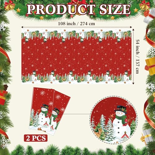 Peryiter Christmas Snowman Tablecloth Set - 2 Pieces 54x108 Inch Red Winter Table Cover