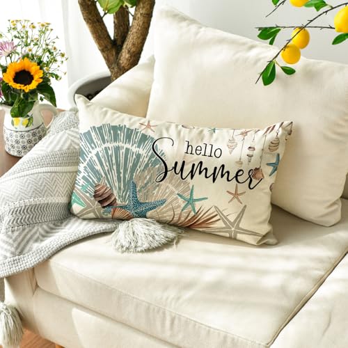 Ocean Starfish Throw Pillow Cover, 12x20 Inch Polyester for Summer Decor