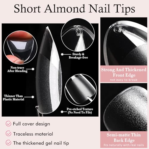Lifextol 300-Piece Short Almond Gel Nail Tips Clear Acrylic Press On Nails