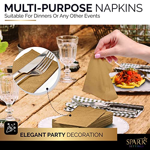 Gold Disposable Dinner Napkins - Soft 2-Ply Guest Towels, 40 Pack