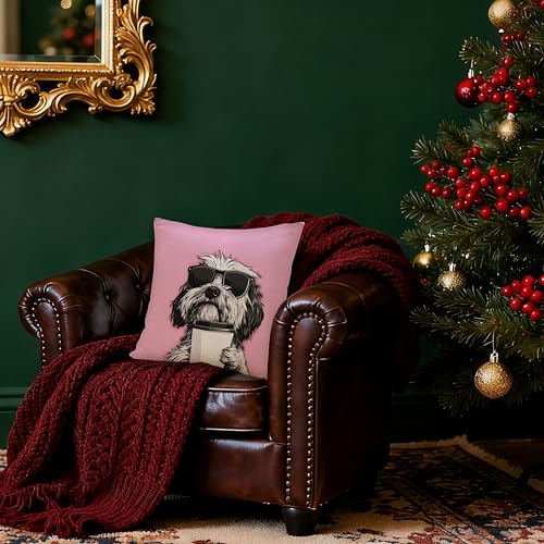 FITIE Pink Shih Tzu Dog Pillow Cover 18x18, Animal Gift for Women, Home Decor - Variation 03