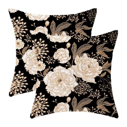 BETGINY Peony Roses Floral Linen Pillow Covers 18x18, Set of 2