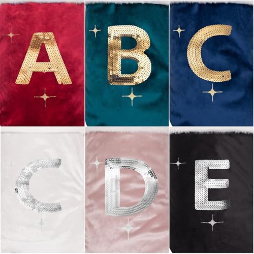 Christmas Stocking Black Velvet Gold Sequin Monogrammed 20 Inches - Letter M