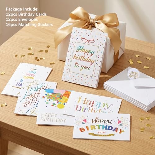 Oletx 12-Pack 4x6 Inch Assorted Birthday Cards with Envelopes and Stickers