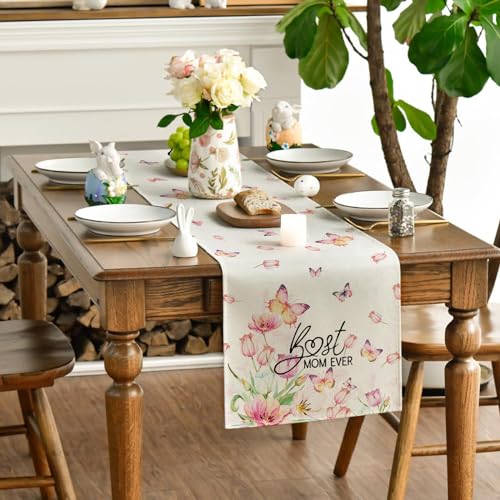 Linen Table Runner for Mother's Day - 13x72 Inches Floral Decor
