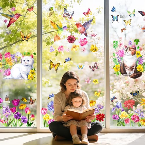 Spring Flower & Butterfly Window Clings - 88pcs Set