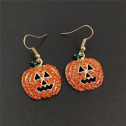 Halloween Pumpkin Earrings - Red Crystal Drop Jewelry - Costume Accessory
