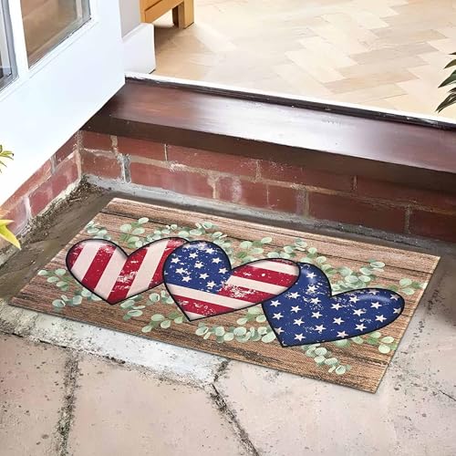 Patriotic Stars & Stripes Eucalyptus Doormat - Independence Day 17x30 Inch