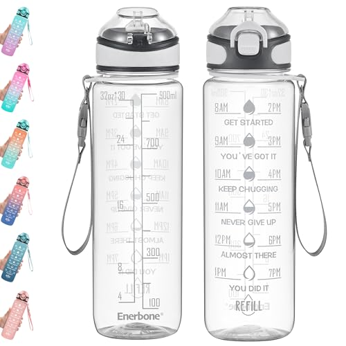 Enerbone 32 oz Motivational Water Bottle with Straw - Crystal Edition