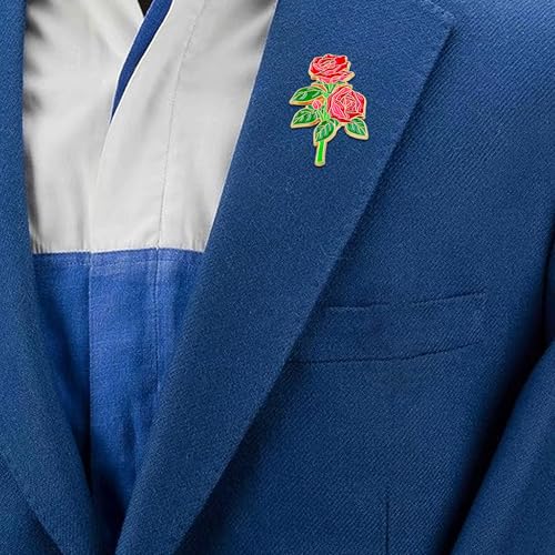 Red Rose Flower Enamel Lapel Pin - 12 Pack Metal Badge Brooch