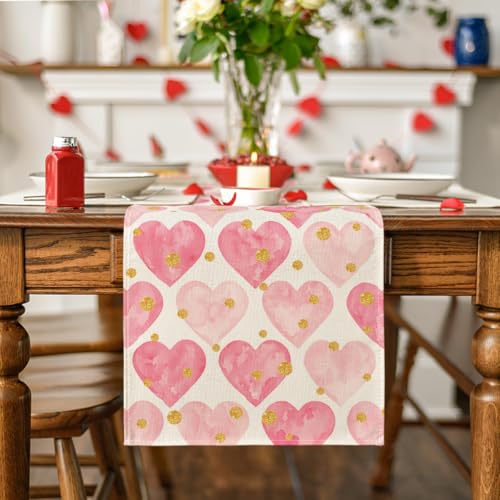 Pink Hearts Valentine's Table Runner 13x90 Inch Home Decor for Dining