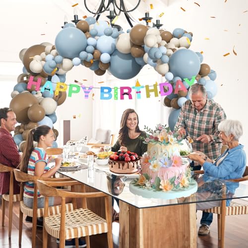 136pcs Dusty Blue, Brown & Sand Balloon Arch Kit for Baby Shower