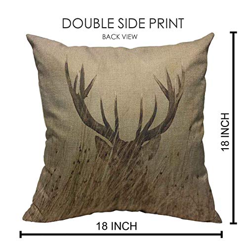 Antler Deer Throw Pillow Cover - 18x18 Cotton Linen Cushion