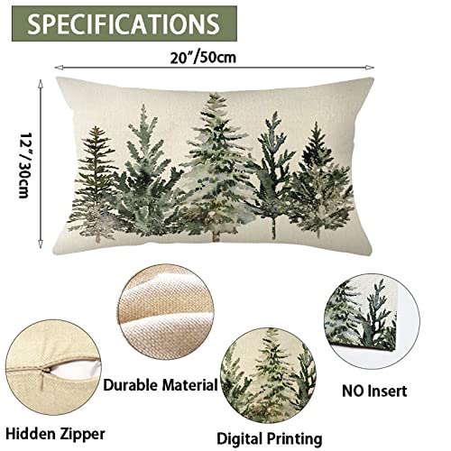 Christmas Winter Trees Lumbar Throw Pillow Cover - 12x20 Inch