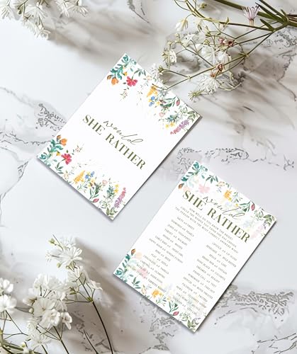 Wildflower Bridal Shower Game Cards - 25 Pack Would She Rather Cards