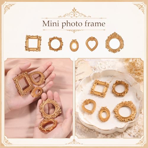 Vintage Gold Resin Mini Picture Frames - 5 Pcs for DIY Craft