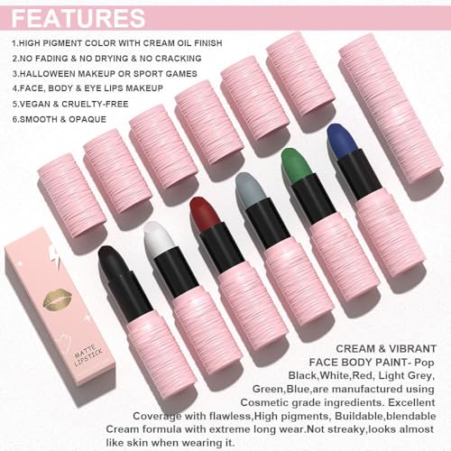 BEUKING Matte Festival Lipstick & Face Painting Stick Waterproof Lip Tint