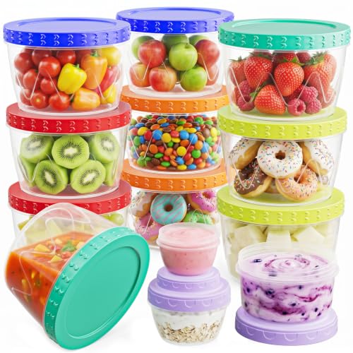 Reusable Food Storage Containers Set with Airtight Twist Lids - 13 Pack, BPA-Free Plastic, Leakproof & Microwave Safe