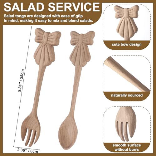 Linden Wood Salad Tongs Set - 9.8 Inch Spoon & Fork Utensils