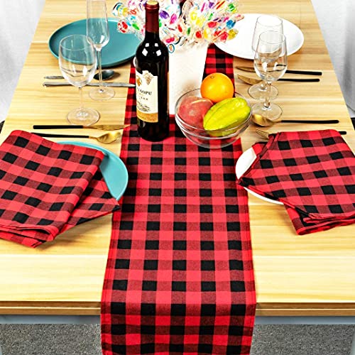 Red & Black Buffalo Check Table Runners 8 Pack - 72 Inch for Christmas & Parties