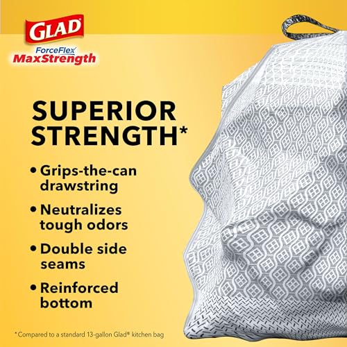 Glad Tall Kitchen Trash Bags 13 Gallon MaxStrength Drawstring Eucalyptus & Peppermint, 90 Count