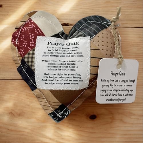 Mini Prayer Quilt Set - 2 Heart-Shaped Quilts with Cross, 4x4 inches